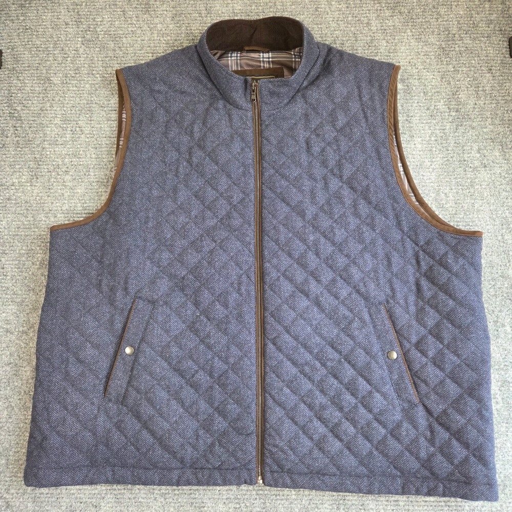 Jos A Bank Reserve Mens 3X Blue Herringbone Quilted Wool Blend Vest Full Zip